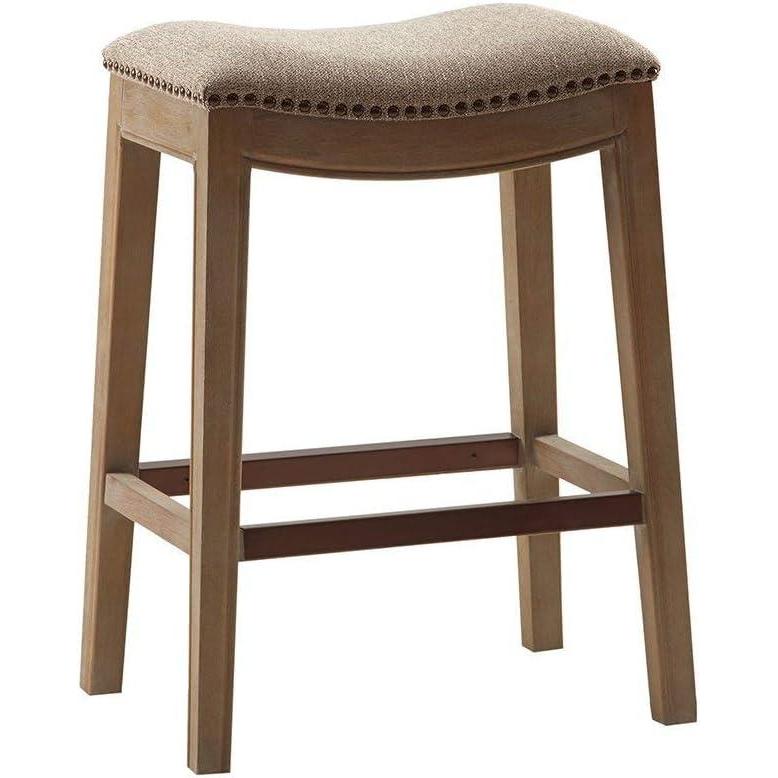 imageMadison Park Belfast Bar Stools Contour Padded Seat Nail Head Trim Modern Kitchen Counter Chair Solid Hardwood Metal Kickplate Footrest Dining Room Accent Furniture LinenLinen