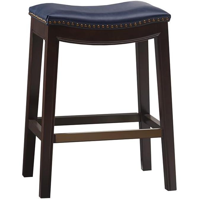imageMadison Park Belfast Bar Stools Contour Padded Seat Nail Head Trim Modern Kitchen Counter Chair Solid Hardwood Metal Kickplate Footrest Dining Room Accent Furniture LinenNavy