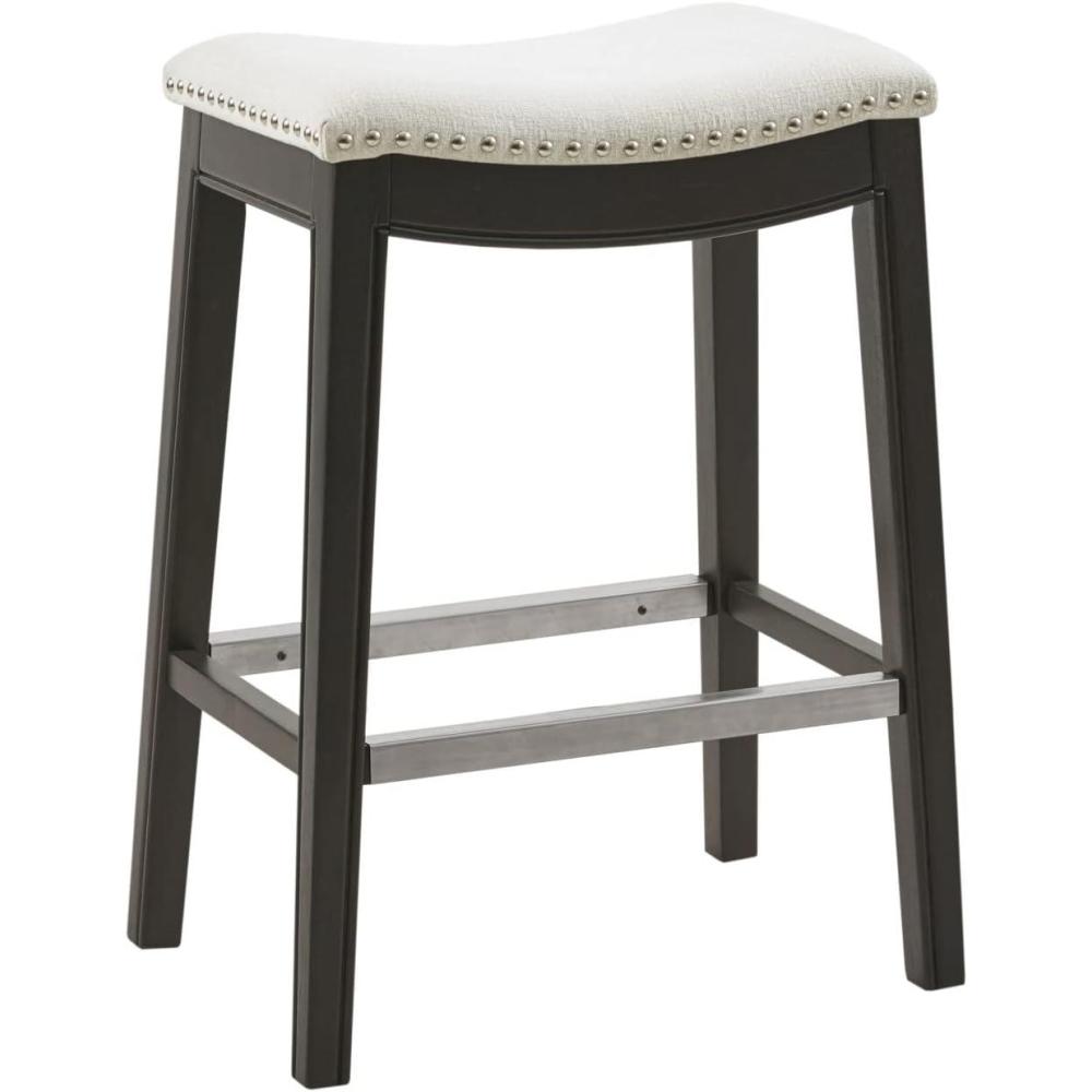 imageMadison Park Belfast Bar Stools Contour Padded Seat Nail Head Trim Modern Kitchen Counter Chair Solid Hardwood Metal Kickplate Footrest Dining Room Accent Furniture LinenCream