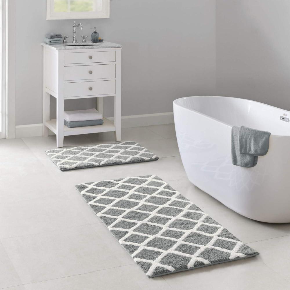 imageMadison Park Bittman Reversible Bathroom Rug  High Pile Luxrurious Tufted Plush Bath Mat Absorbent Quick Dry Geometric Design Shower Room Dcor 21x34 NavyGrey