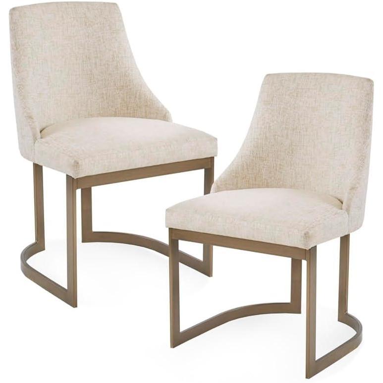 imageMadison Park Bryce Parsons Upholstered Accent Dining Chairs Set of 2 Padded Seat with Cushion Antique Gold Metal Frame Back and Sled Leg Contemporary Modern Chic for Kitchen Cream 2 PieceCream