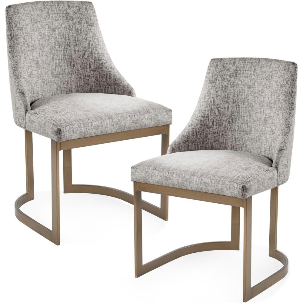 imageMadison Park Bryce Parsons Upholstered Accent Dining Chairs Set of 2 Padded Seat with Cushion Antique Gold Metal Frame Back and Sled Leg Contemporary Modern Chic for Kitchen Cream 2 PieceGrey