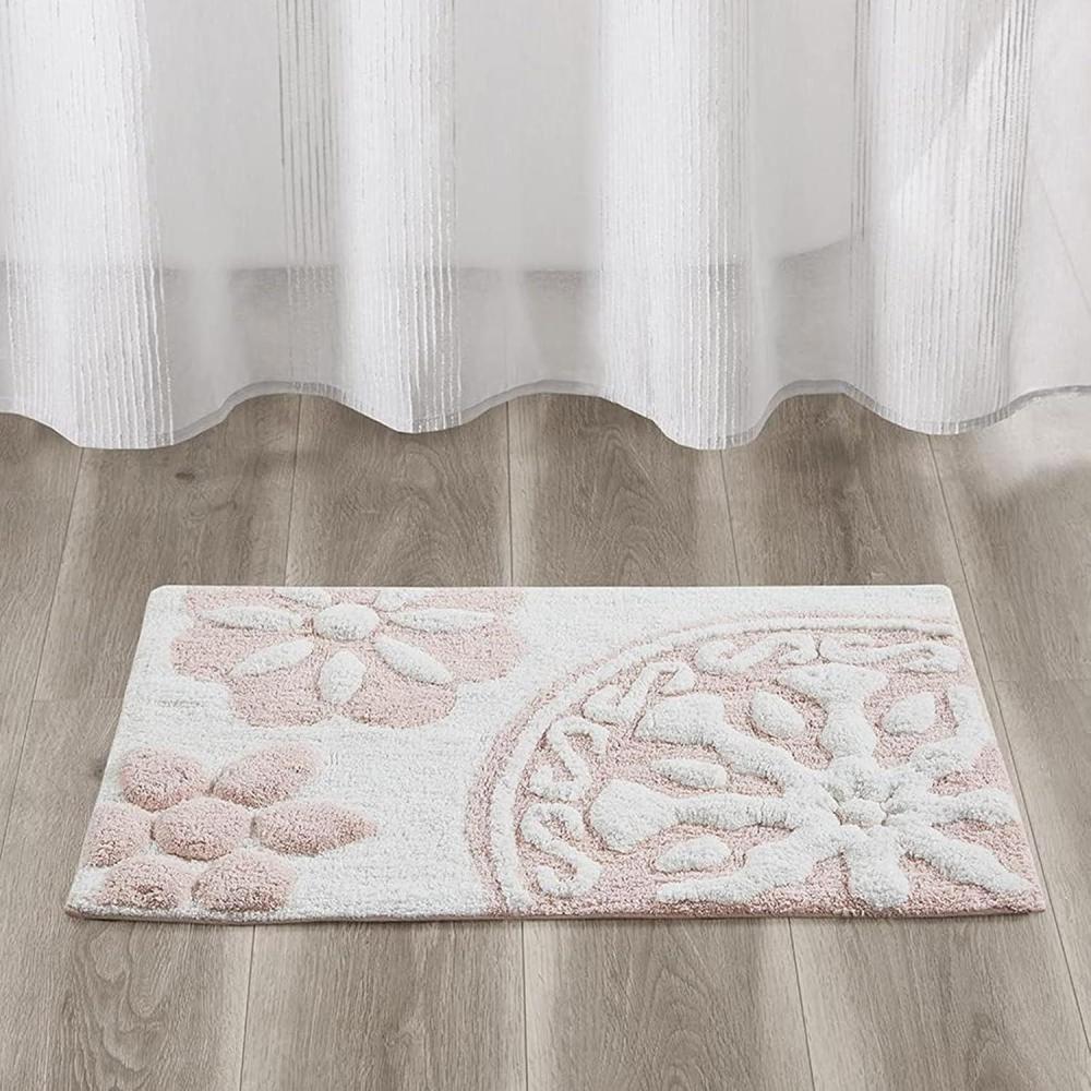 imageMadison Park Casablanca 100 Cotton Tufted Bathroom Rugs Luxurious Plush Medallion Floral Pattern Bath Mat Absorbent Quick Dry Spa Design Shower Room Dcor Round 25quot TaupePink
