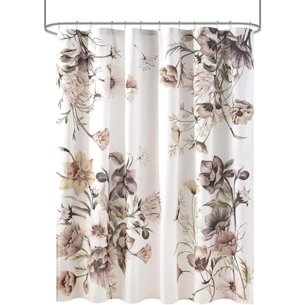 imageMadison Park Cassandra Cotton Percale Bathroom Shower Printed Floral Design Modern Shabby Chic Privacy Bath Fabric Curtains 72quotx72quot Blush MP706717Blush