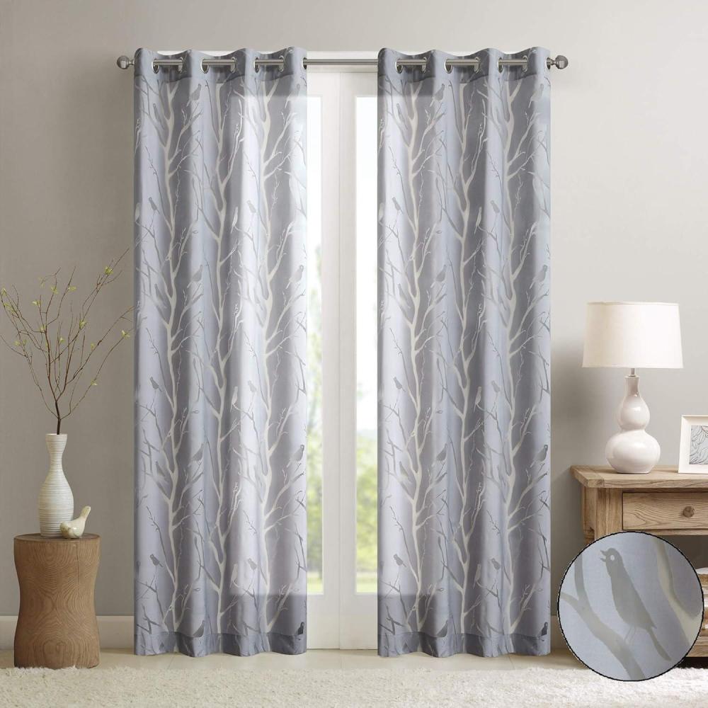 imageMadison Park Cecily Semi Sheer SINGLE Panel Window Curtain Burnout Botanical Print Easy To Hang Fits up to 125quot Diameter Rod 50x84quot Leaves AquaAveril Bird Grey