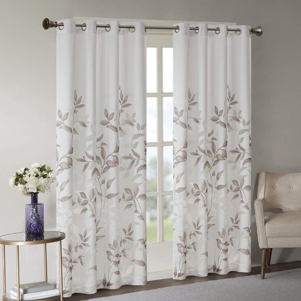 imageMadison Park Cecily Semi Sheer SINGLE Panel Window Curtain Burnout Botanical Print Easy To Hang Fits up to 125quot Diameter Rod 50x84quot Leaves AquaLeaves Mauve