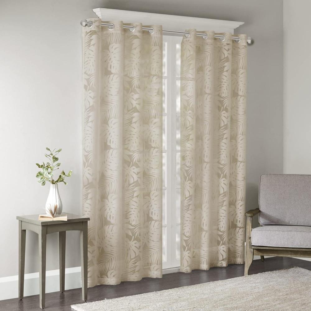 imageMadison Park Cecily Semi Sheer SINGLE Panel Window Curtain Burnout Botanical Print Easy To Hang Fits up to 125quot Diameter Rod 50x84quot Leaves AquaLeilani Natural