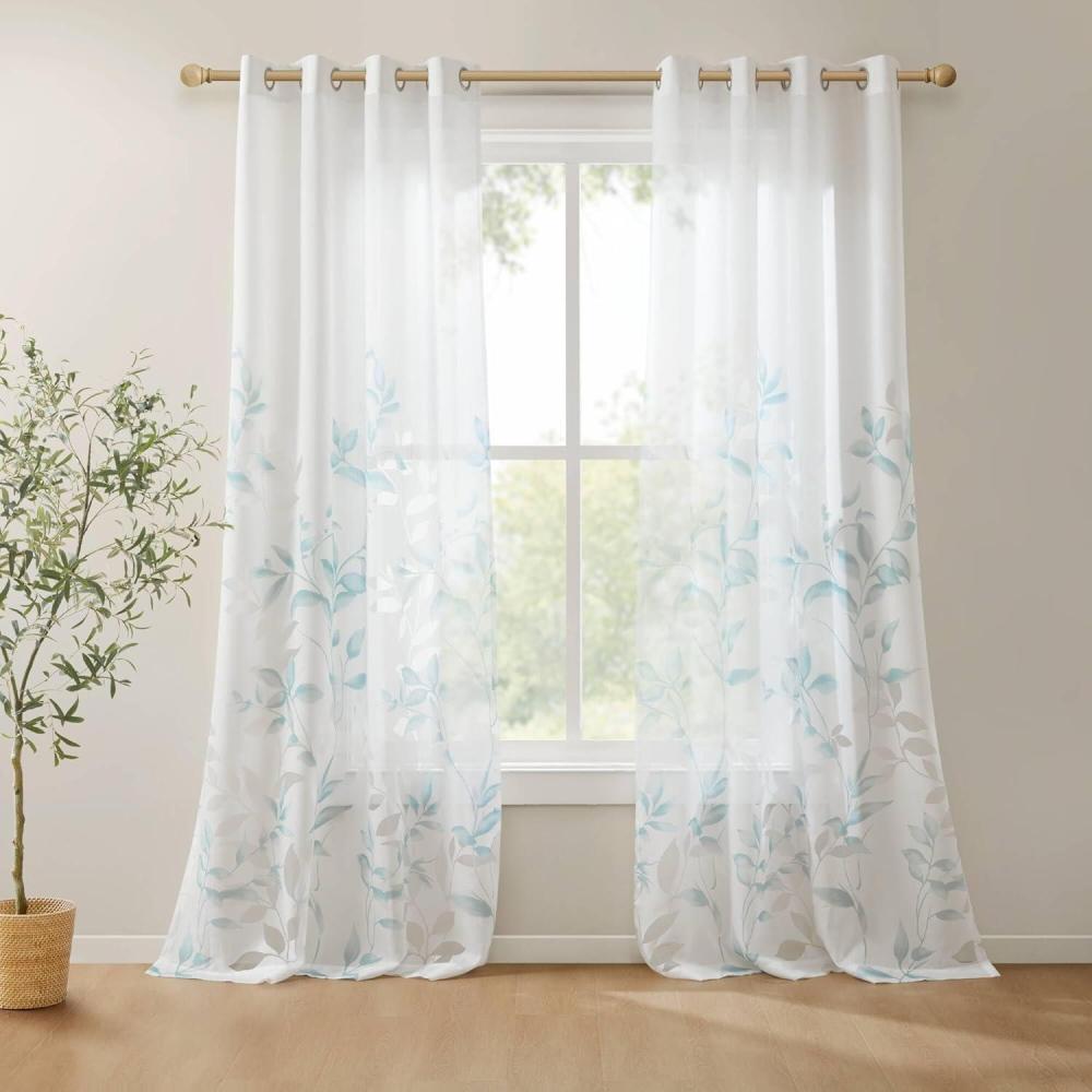 imageMadison Park Cecily Semi Sheer SINGLE Panel Window Curtain Burnout Botanical Print Easy To Hang Fits up to 125quot Diameter Rod 50x84quot Leaves AquaLeaves Auqa