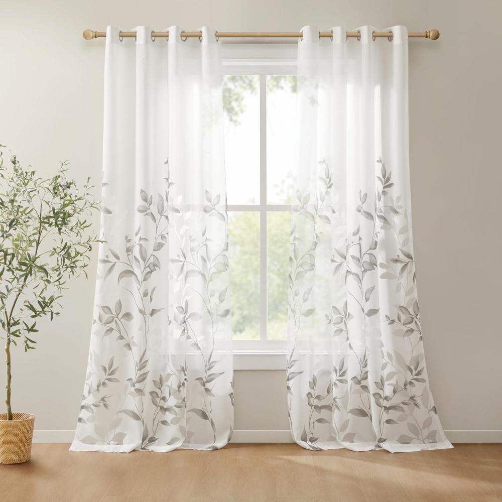 imageMadison Park Cecily Semi Sheer SINGLE Panel Window Curtain Burnout Botanical Print Easy To Hang Fits up to 125quot Diameter Rod 50x84quot Leaves AquaLeaves Grey