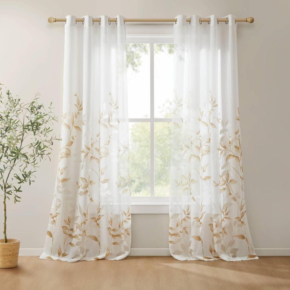 imageMadison Park Cecily Semi Sheer SINGLE Panel Window Curtain Burnout Botanical Print Easy To Hang Fits up to 125quot Diameter Rod 50x84quot Leaves AquaLeaves Yellow