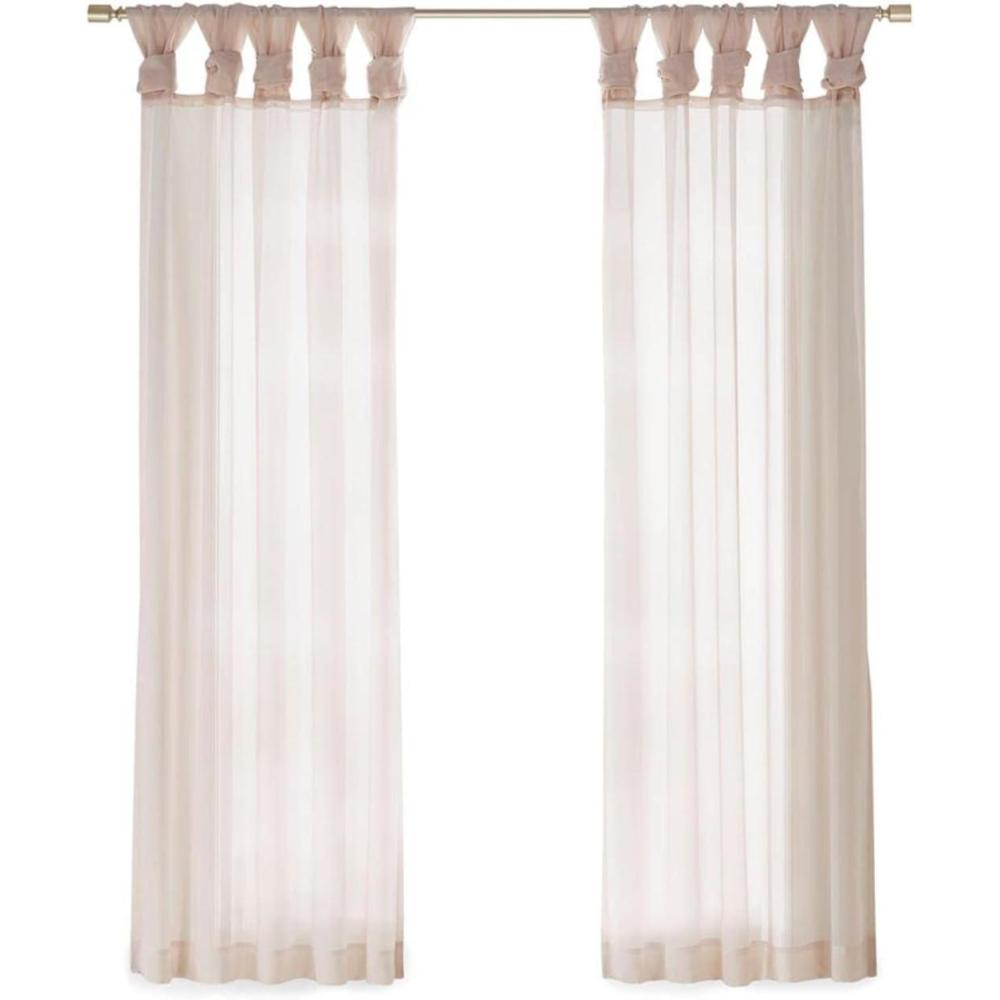 imageMadison Park Ceres DIY Twisted Tab Sheer Curtain Pair Panels Lightweight Window Treatment Voile Privacy Light Filtering Drape for Bedroom and Apartment 50 in x 84 in White 2 PieceBlush