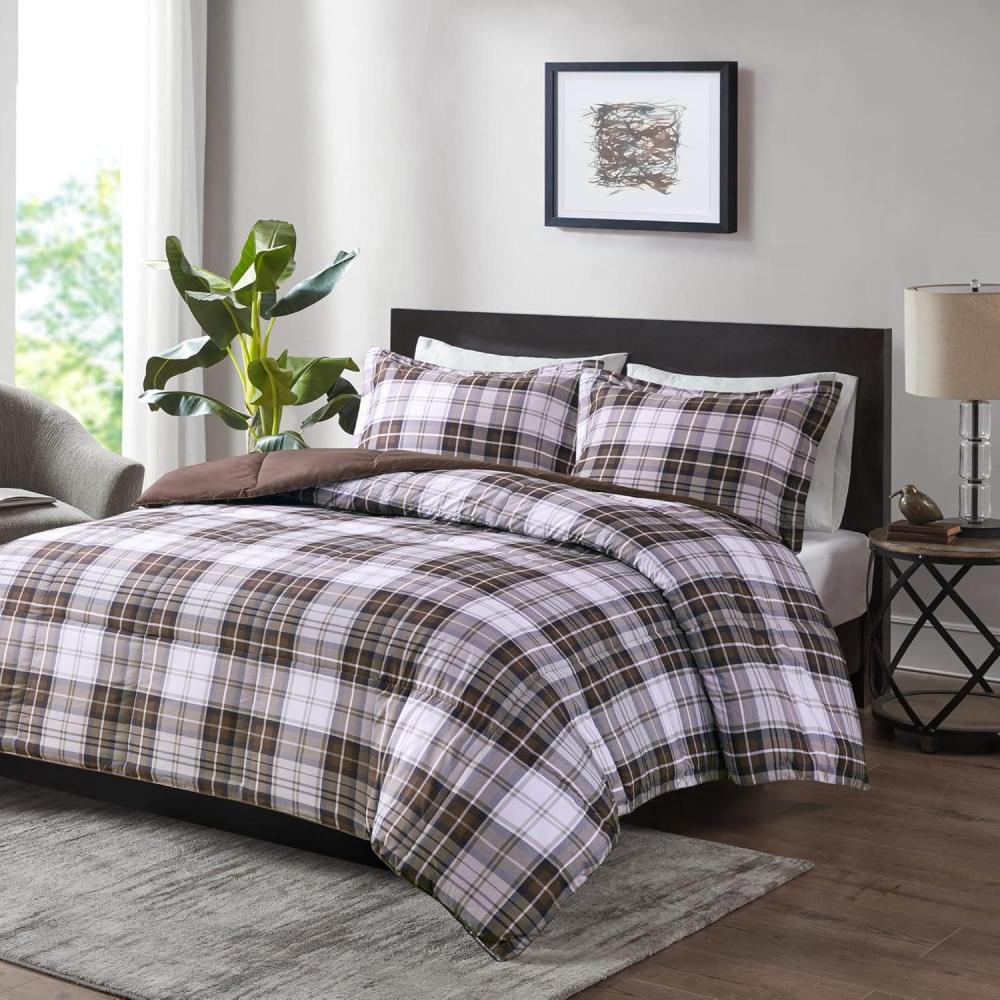 imageMadison Park Comfort Classics Larkspur Reversible Down Alternative 3M Scotchgard Comforter Mini Set FullQueen RedBlackBrown