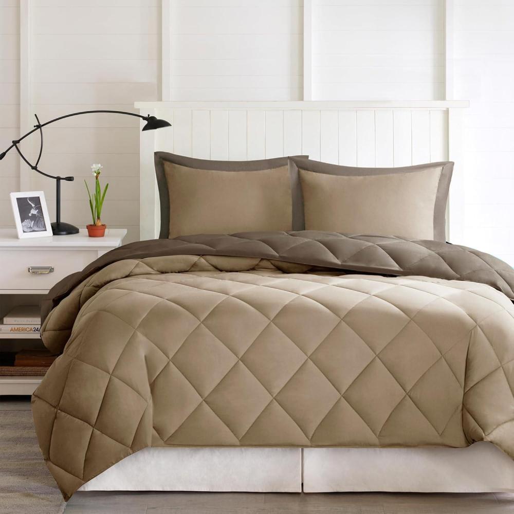 imageMadison Park Comfort Classics Larkspur Reversible Down Alternative 3M Scotchgard Comforter Mini Set FullQueen RedBlackBrownSand