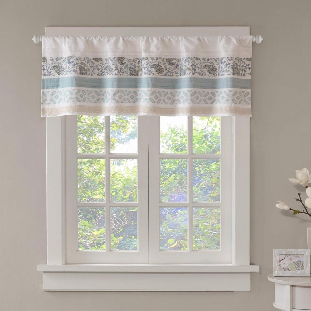 imageMadison Park Dawn Printed Blue Window Valance Cotton Pieced Rod Pocket Print Floral Valances for Windows 50X18quot Teal