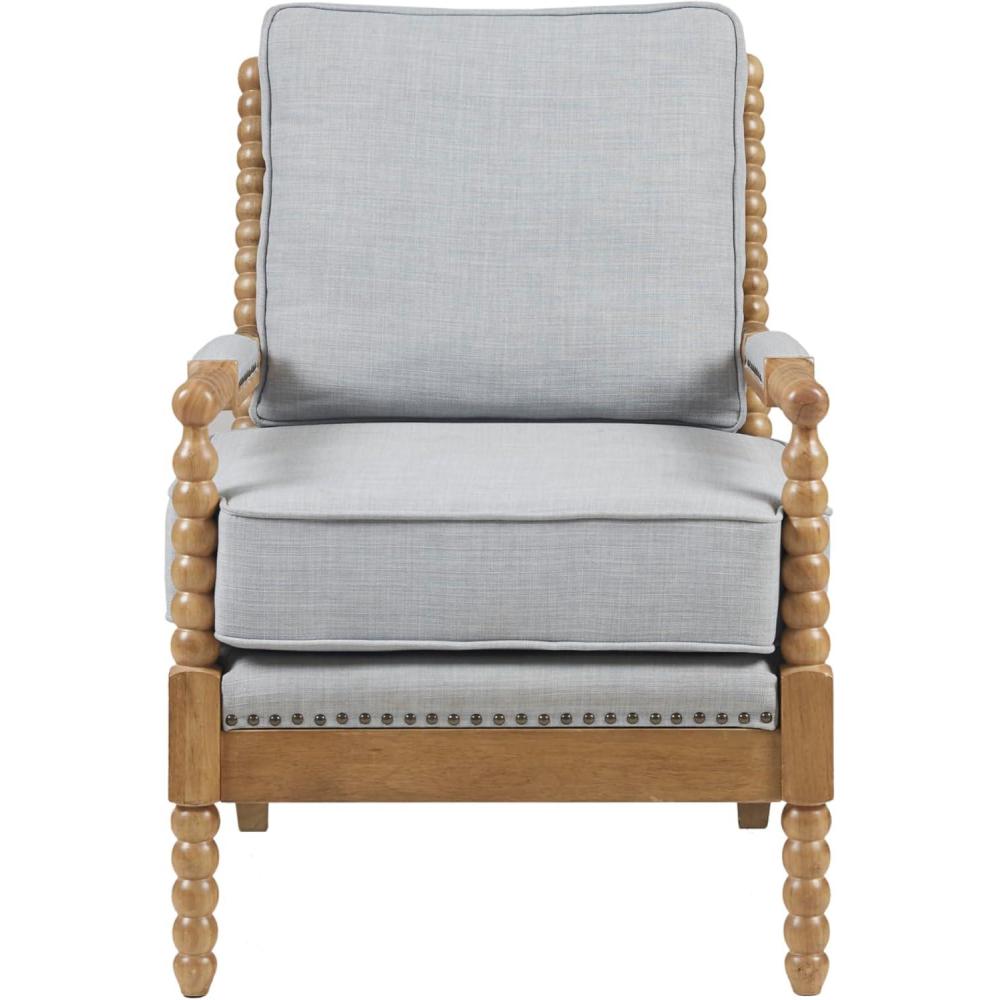 imageMadison Park Donohue MidCentury Modern Accent Chairs for Living Room with Nailhead Trim Solid Wood Oakwood Finish Upholstered Seat Lounge for Reading Bedroom Furniture Light GreyLight Blue