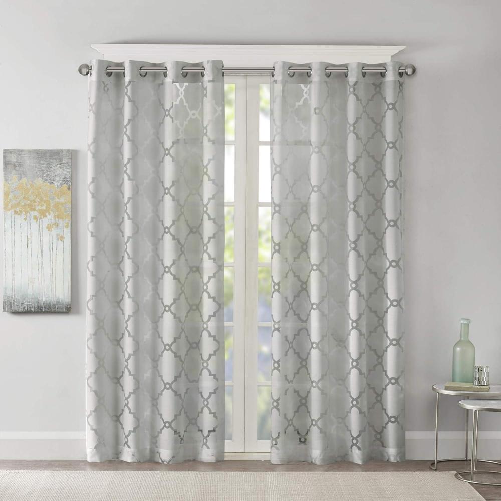imageMadison Park Eden Single Curtain for Bedroom Modern Contemporary Light Sheers for Living Room Geometric Pattern with Grommet 50x95 WhiteGrey