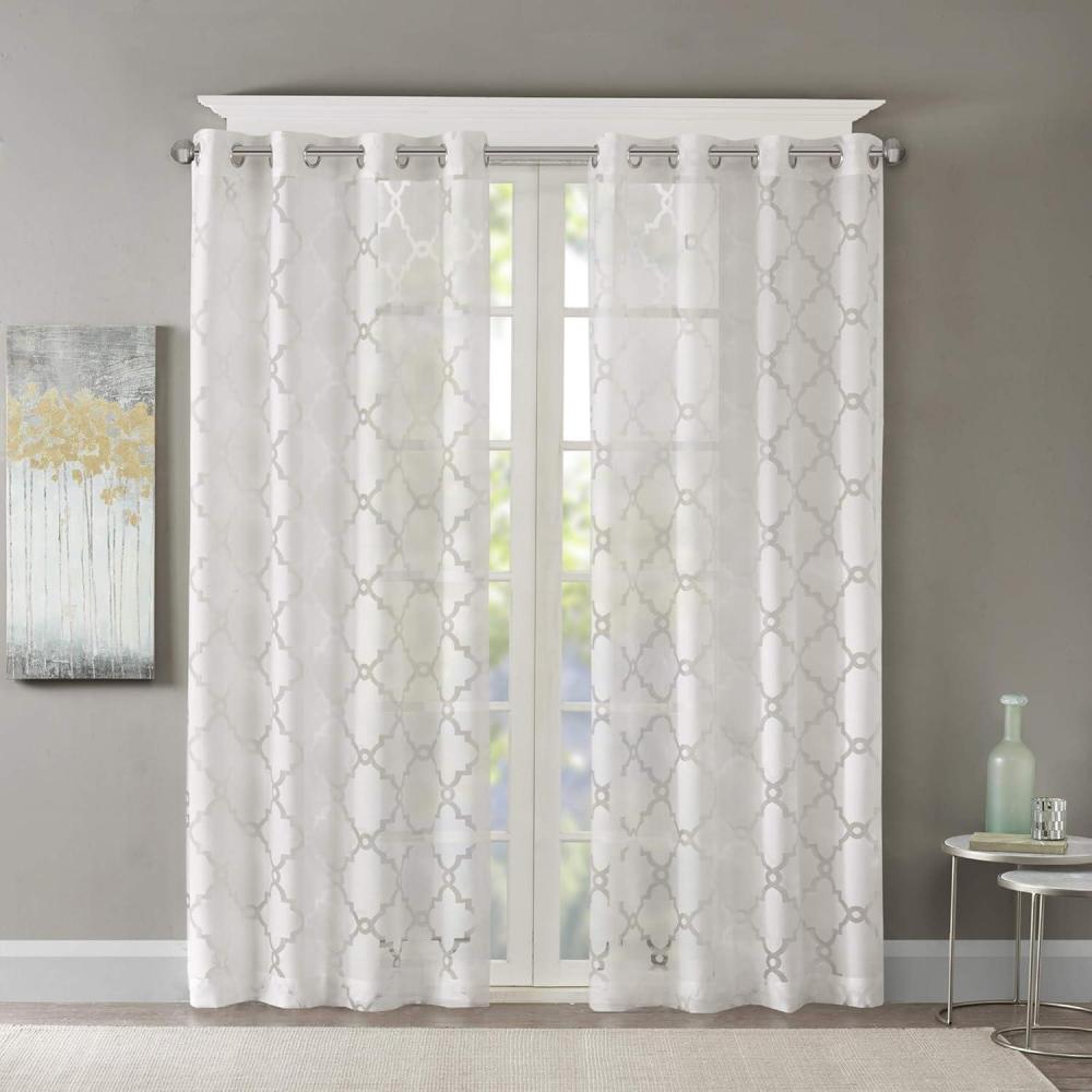 imageMadison Park Eden Single Curtain for Bedroom Modern Contemporary Light Sheers for Living Room Geometric Pattern with Grommet 50x95 WhiteWhite