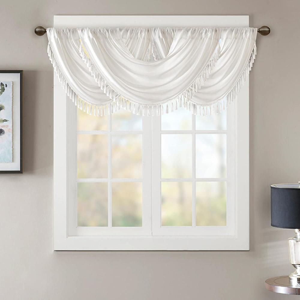 imageMadison Park Elena Waterfall Embellished Rod Pocket Valance  Faux Silk Valances for Window  38X46quot  BronzeWhite