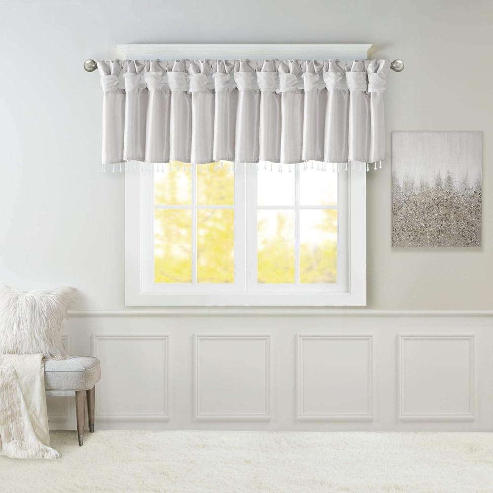 imageMadison Park Emilia Faux Silk Valance DIY Twist Tab Top Finish with Beads Window Valance Curtain for Living Room Bedroom and Dorm 26quotL x 50quotW BlushSilver