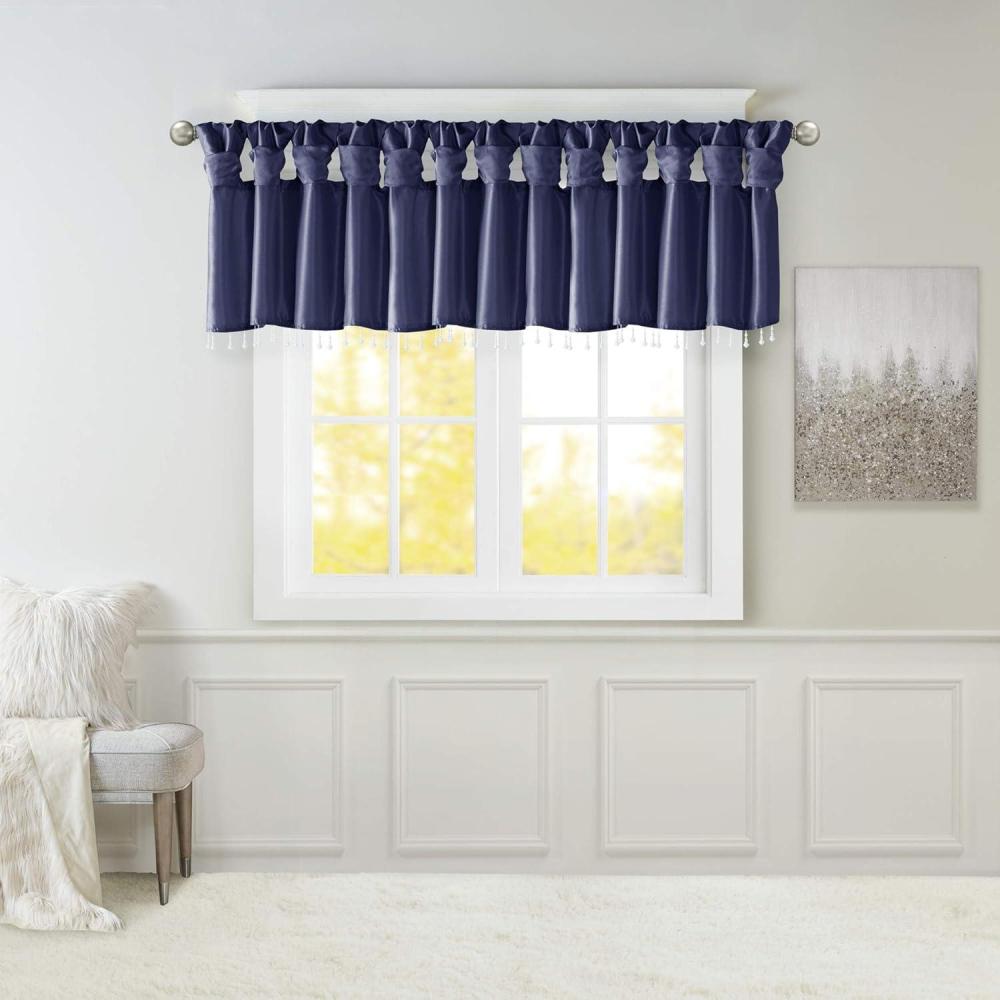 imageMadison Park Emilia Faux Silk Valance DIY Twist Tab Top Finish with Beads Window Valance Curtain for Living Room Bedroom and Dorm 26quotL x 50quotW BlushNavy