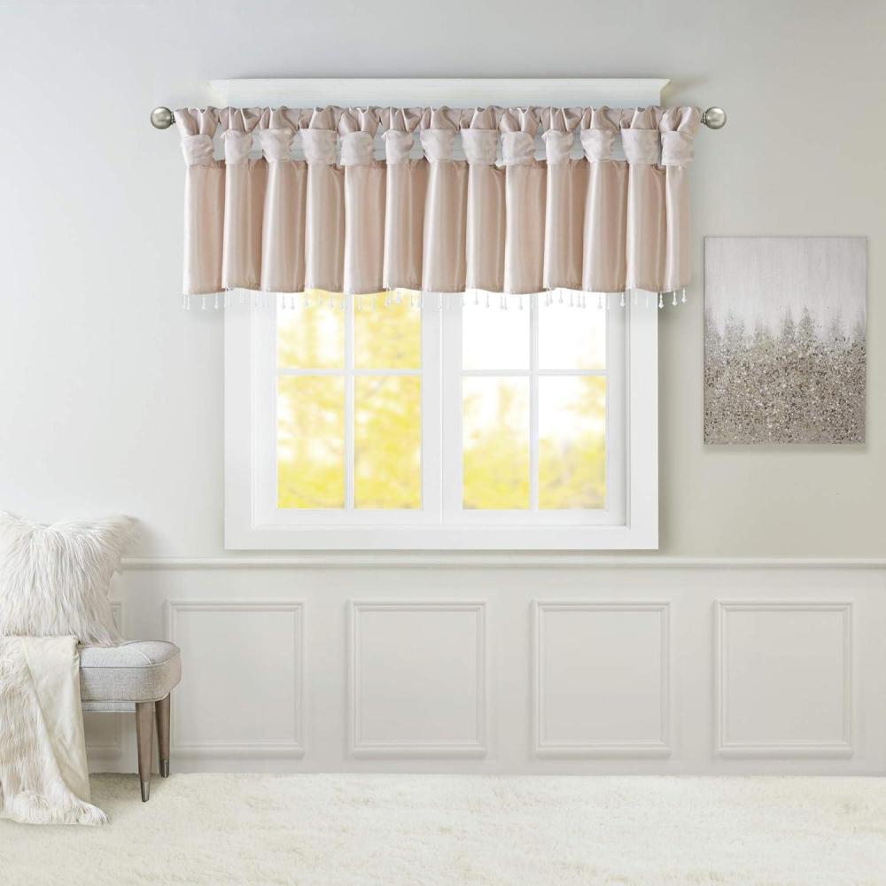 imageMadison Park Emilia Faux Silk Valance DIY Twist Tab Top Finish with Beads Window Valance Curtain for Living Room Bedroom and Dorm 26quotL x 50quotW BlushBlush