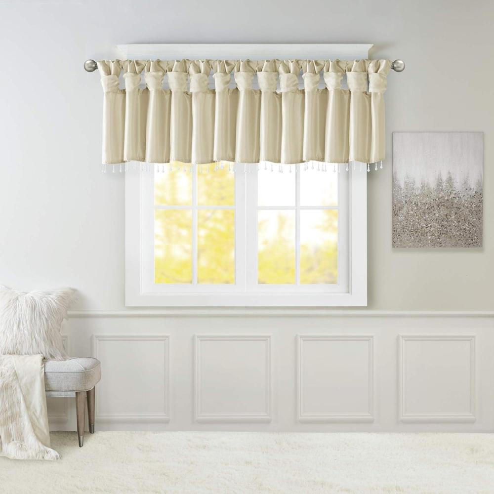 imageMadison Park Emilia Faux Silk Valance DIY Twist Tab Top Finish with Beads Window Valance Curtain for Living Room Bedroom and Dorm 26quotL x 50quotW BlushChampagne
