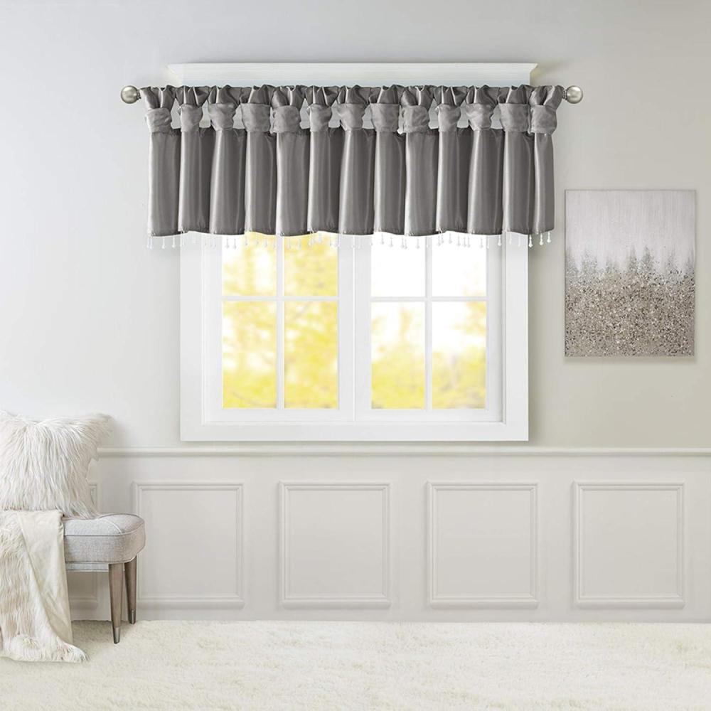imageMadison Park Emilia Faux Silk Valance DIY Twist Tab Top Finish with Beads Window Valance Curtain for Living Room Bedroom and Dorm 26quotL x 50quotW BlushCharcoal