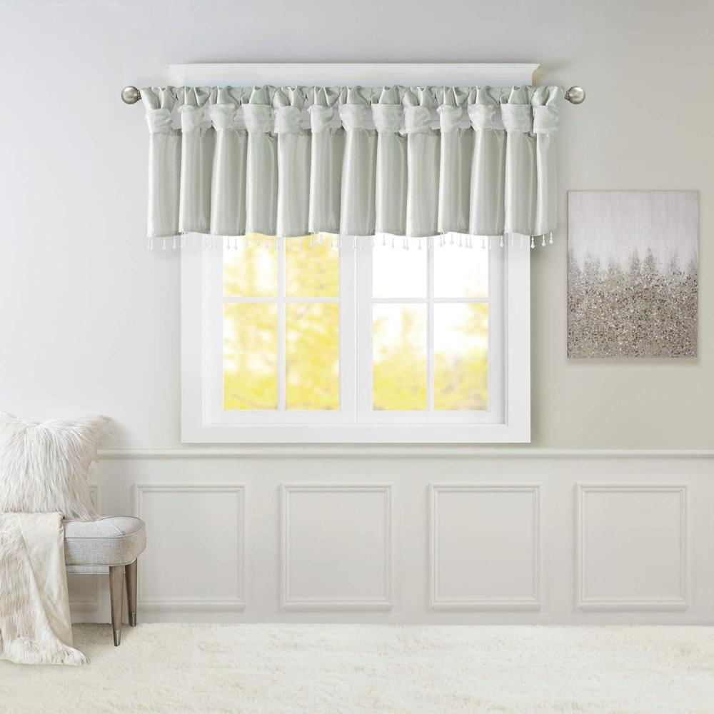 imageMadison Park Emilia Faux Silk Valance DIY Twist Tab Top Finish with Beads Window Valance Curtain for Living Room Bedroom and Dorm 26quotL x 50quotW BlushDusty Aqua