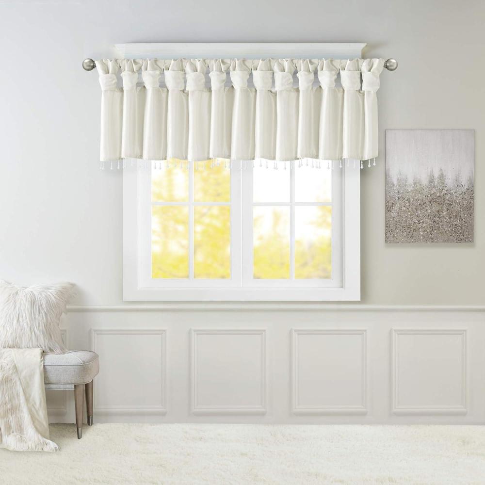 imageMadison Park Emilia Faux Silk Valance DIY Twist Tab Top Finish with Beads Window Valance Curtain for Living Room Bedroom and Dorm 26quotL x 50quotW BlushWhite