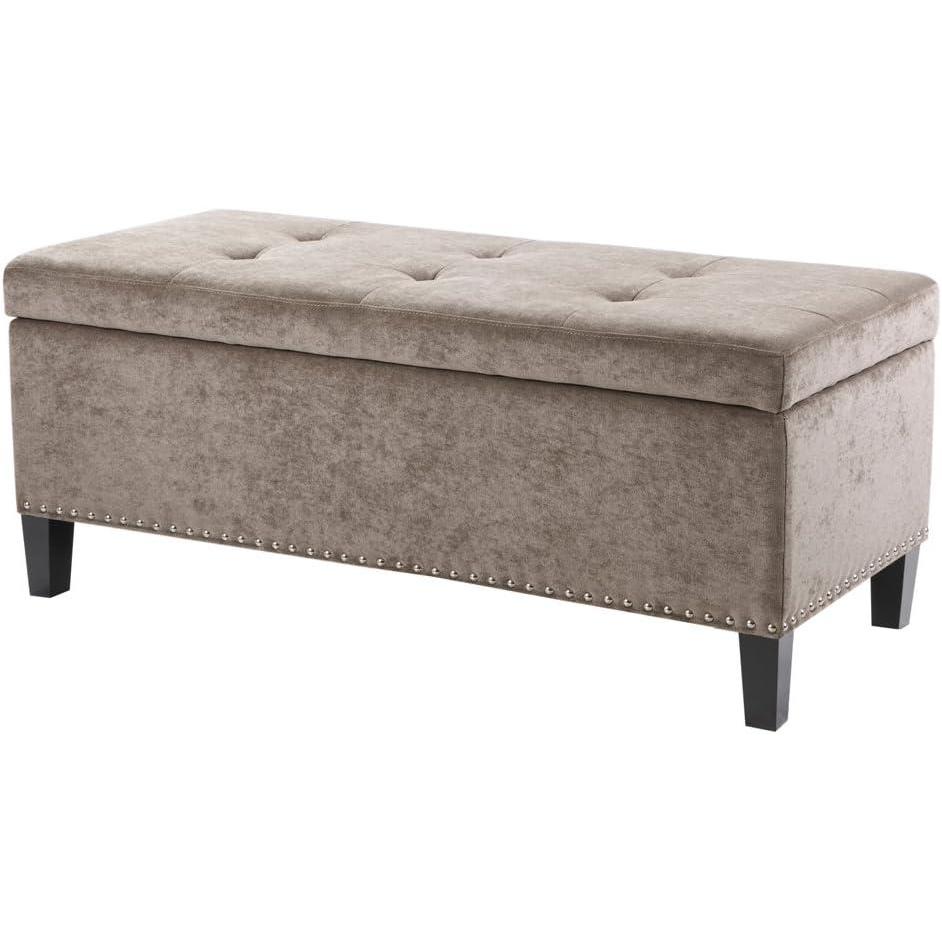 imageMadison Park Entryway Accent Bench for Living Room Flip Top Storage Chest Shandra Tufted Top Upholstered Storage Bench End of Bed for Bedroom Furniture Indoor Seating 49quotWide BlueTaupe