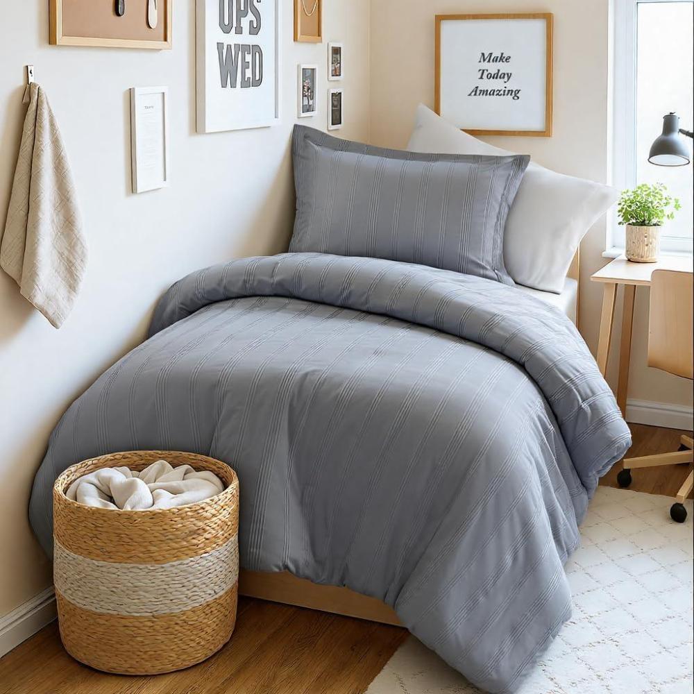 imageMadison Park Essentials Striped Duvet Cover Set Queen Modern Minimalist Bedding Set with Premium Jacquard Stripe 3 Pieces Duvet Cover Reversible with Zipper Closure ampamp Corner TiesWhiteBlueGrey