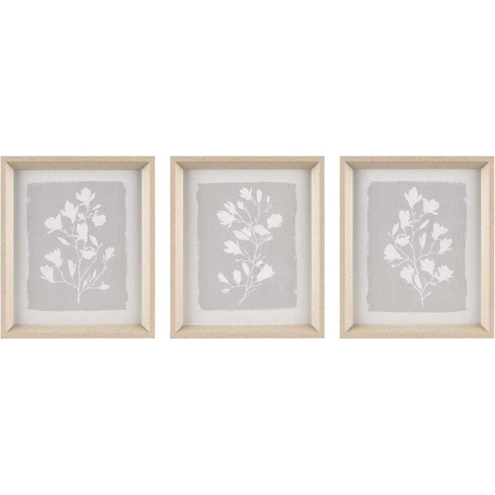 imageMadison Park Fair Florets Floral Shadow Box Wall Art  Botanical Flower Painting Printed With Wood Frame and Glass Cover Bed Living Room Dcor Ready to Hang Gallery 12 x 143 Piece Set  Beige