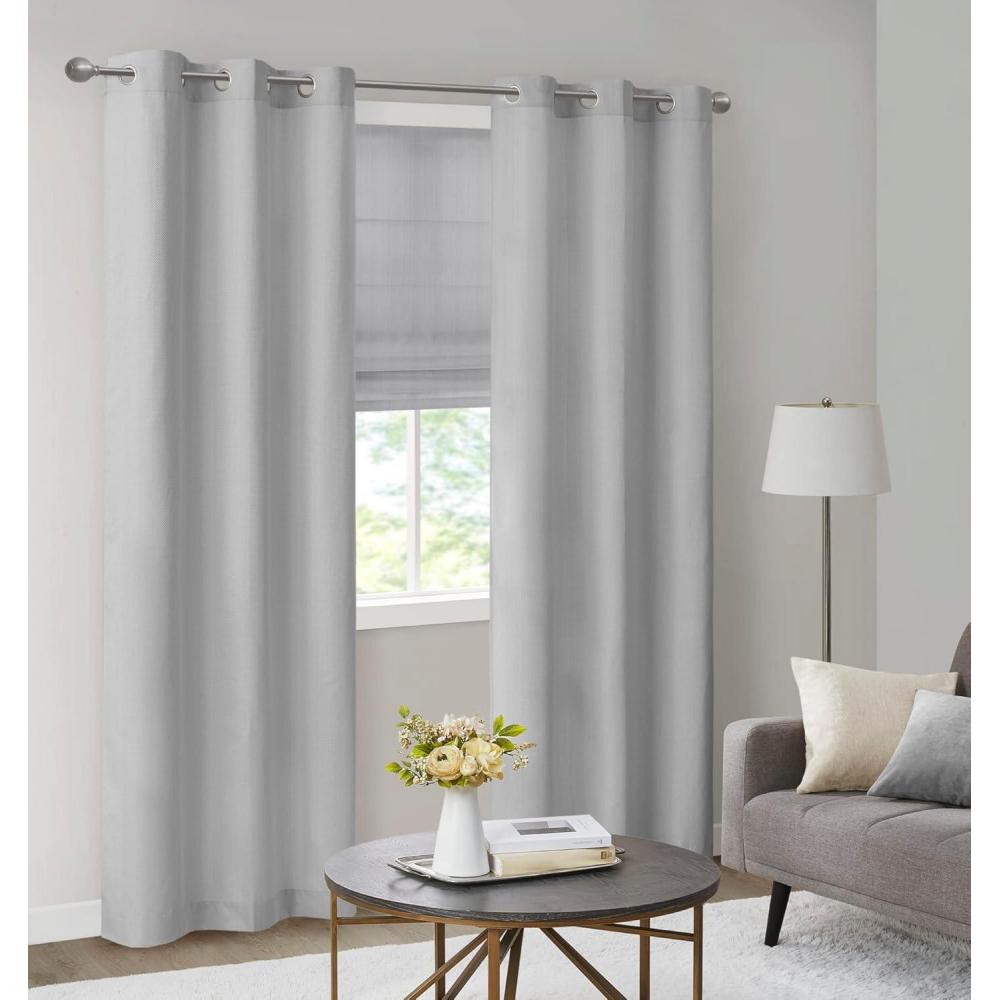 imageMadison Park Galen Basketweave 2Panel Pack Window Curtain Room Darkening Grommet Top Easy to Hang Fits up to 125quot Diameter Rod 40quot W x 84quot H IvoryBasketweave Grey
