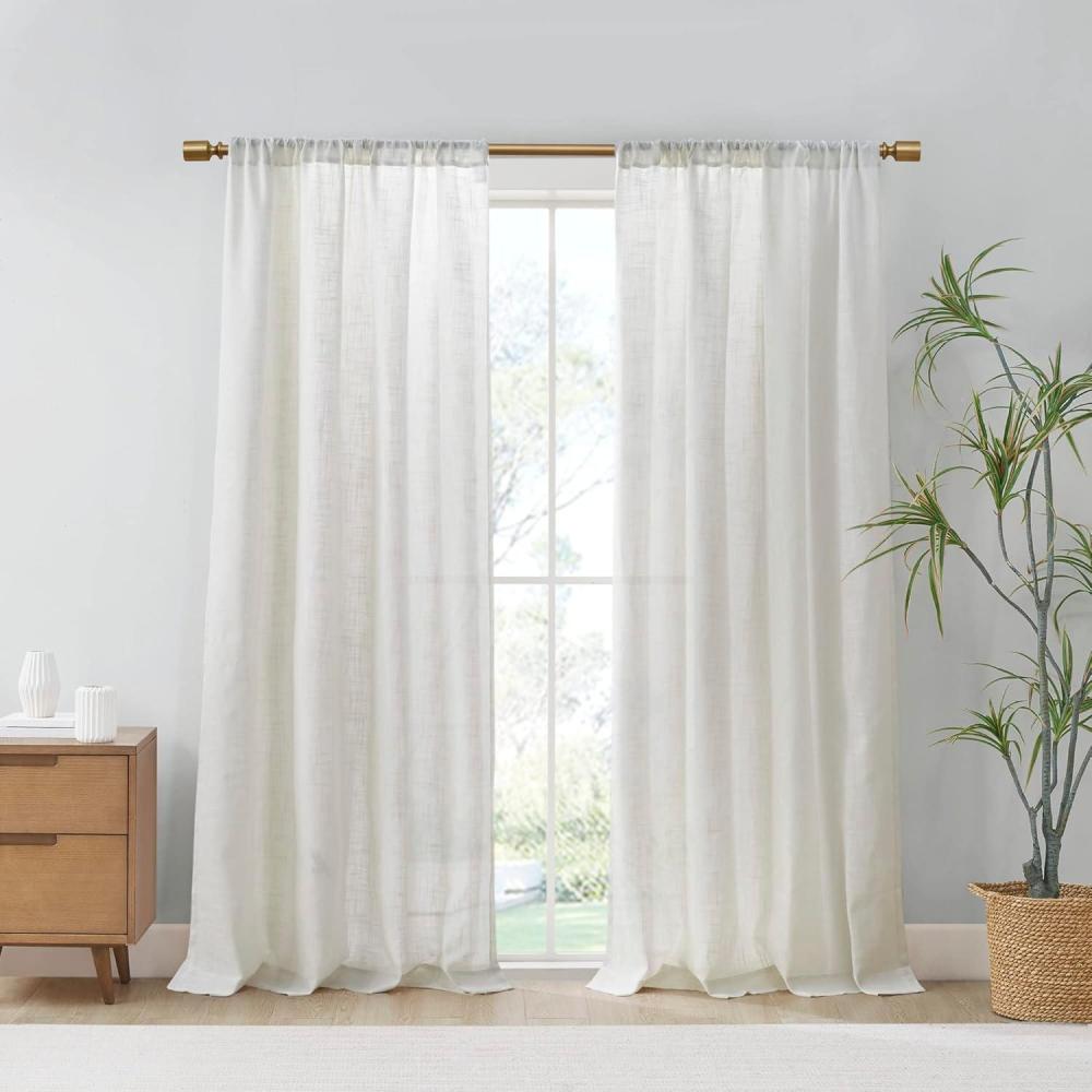 imageMadison Park Galen Basketweave 2Panel Pack Window Curtain Room Darkening Grommet Top Easy to Hang Fits up to 125quot Diameter Rod 40quot W x 84quot H IvoryLinen Blend Ivory