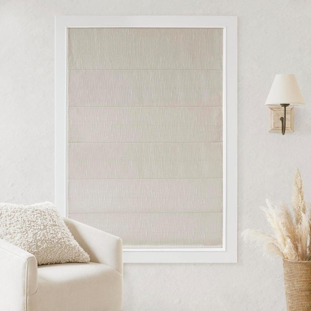 imageMadison Park Galen Matte White Cordless Roman Shades Fabric Privacy Single Panel Darkening Energy Efficient Thermal Insulated Window Blind Treatment for Home Living Room Decor 23quot W x 64quot HSlubtextured Linen