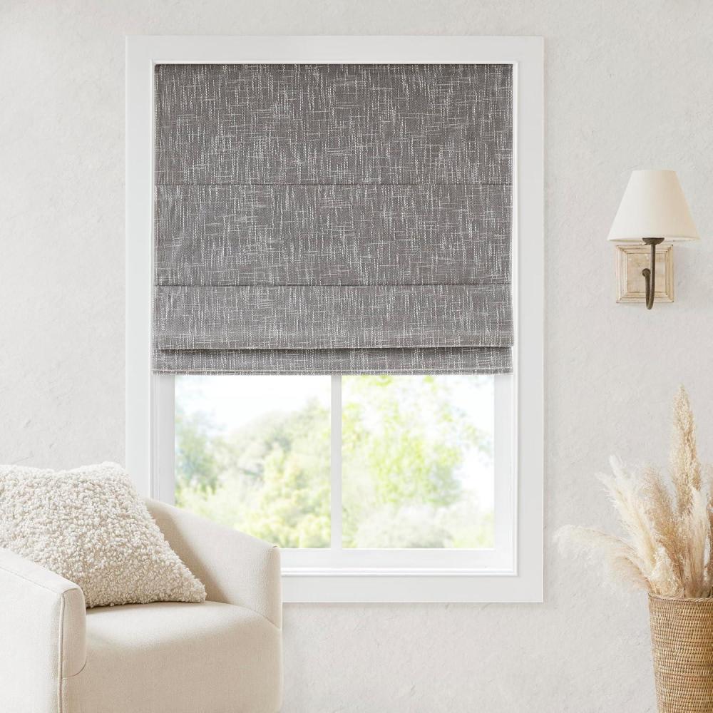 imageMadison Park Galen Matte White Cordless Roman Shades Fabric Privacy Single Panel Darkening Energy Efficient Thermal Insulated Window Blind Treatment for Home Living Room Decor 23quot W x 64quot HSlubtextured Grey