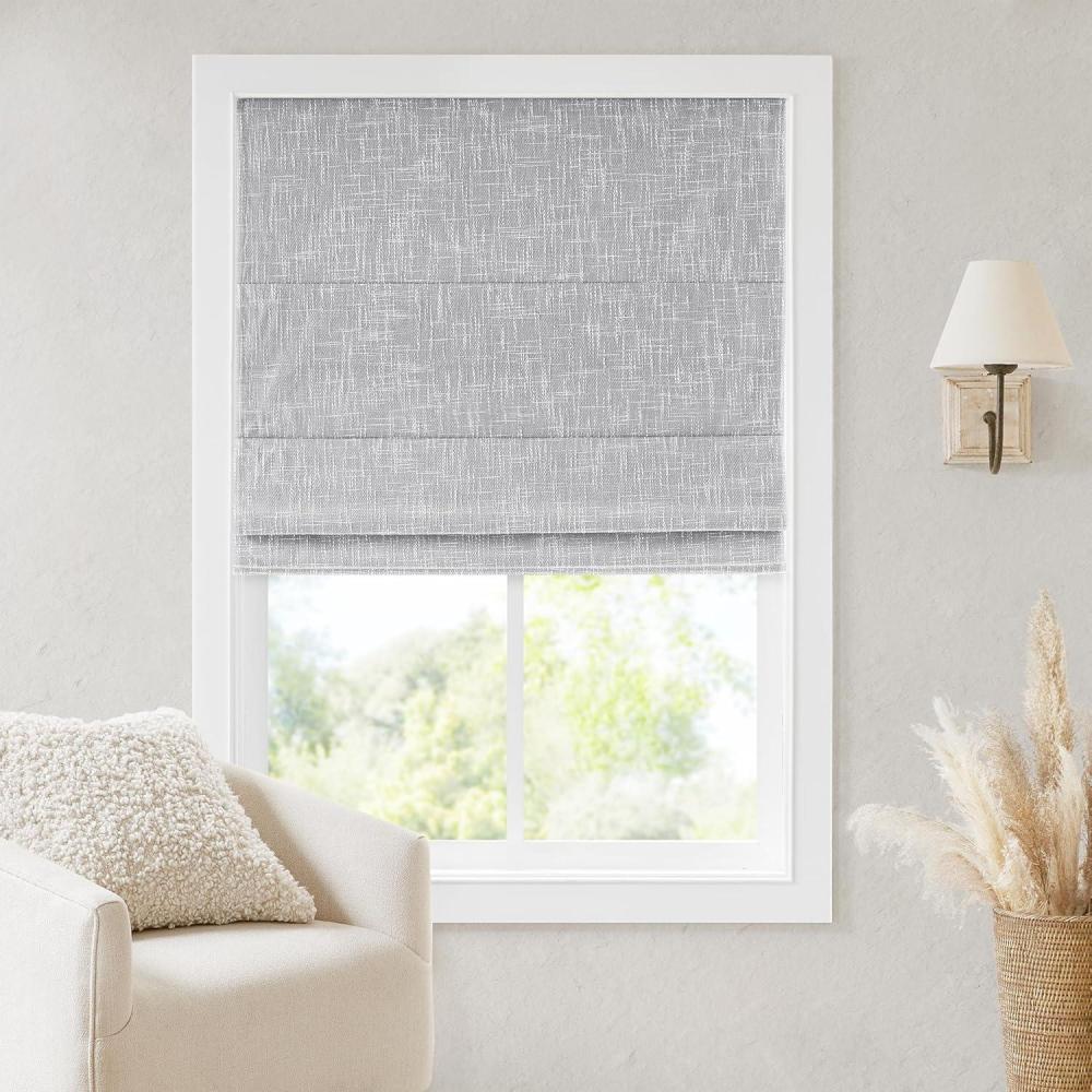 imageMadison Park Galen Matte White Cordless Roman Shades Fabric Privacy Single Panel Darkening Energy Efficient Thermal Insulated Window Blind Treatment for Home Living Room Decor 23quot W x 64quot HSlubtextured Light Grey