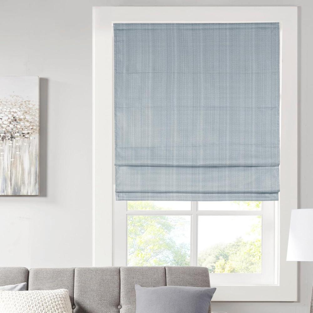 imageMadison Park Galen Matte White Cordless Roman Shades Fabric Privacy Single Panel Darkening Energy Efficient Thermal Insulated Window Blind Treatment for Home Living Room Decor 23quot W x 64quot HBasketweave Sheen Blue