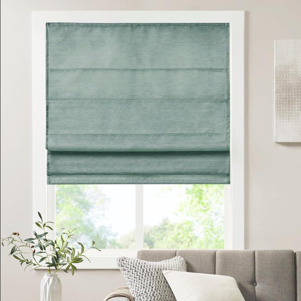 imageMadison Park Galen Matte White Cordless Roman Shades Fabric Privacy Single Panel Darkening Energy Efficient Thermal Insulated Window Blind Treatment for Home Living Room Decor 23quot W x 64quot HPrinted Faux Silk Green