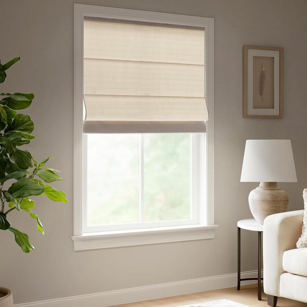imageMadison Park Galen Matte White Cordless Roman Shades  Fabric Privacy Single Panel Darkening Energy Efficient Thermal Insulated Window Blind Treatment for Home Living Room Decor 23quot W x 64quot HBasketweave Matte Linen