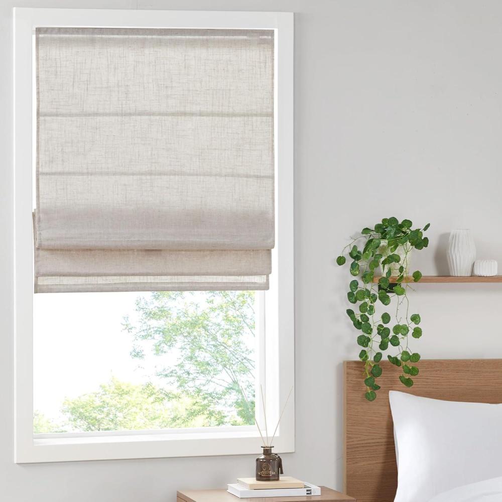 imageMadison Park Galen Matte White Cordless Roman Shades Fabric Privacy Single Panel Darkening Energy Efficient Thermal Insulated Window Blind Treatment for Home Living Room Decor 23quot W x 64quot HLinen Blend Natural