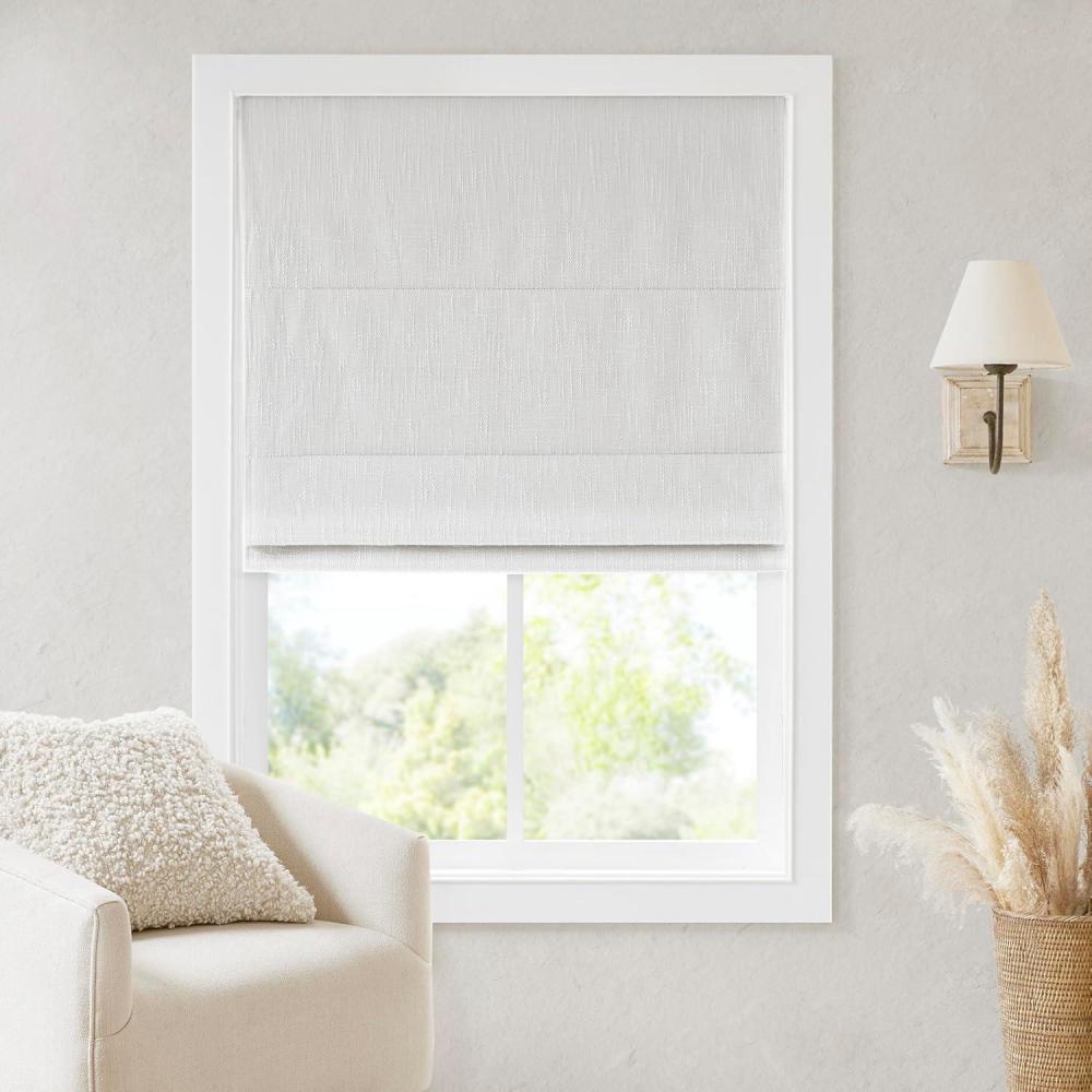 imageMadison Park Galen Matte White Cordless Roman Shades Fabric Privacy Single Panel Darkening Energy Efficient Thermal Insulated Window Blind Treatment for Home Living Room Decor 23quot W x 64quot HSlubtextured White