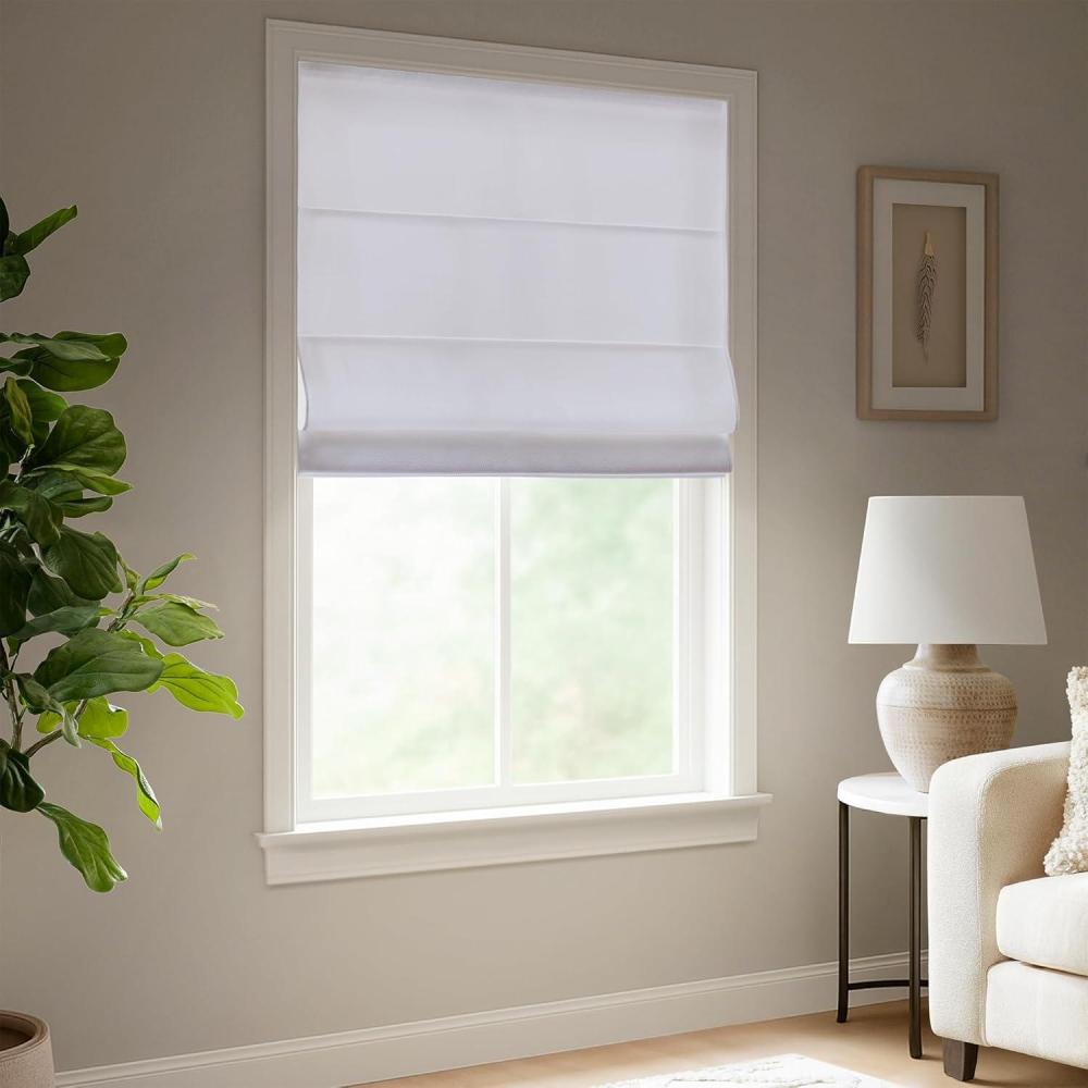imageMadison Park Galen Matte White Cordless Roman Shades Fabric Privacy Single Panel Darkening Energy Efficient Thermal Insulated Window Blind Treatment for Home Living Room Decor 23quot W x 64quot HBasketweave Matte White