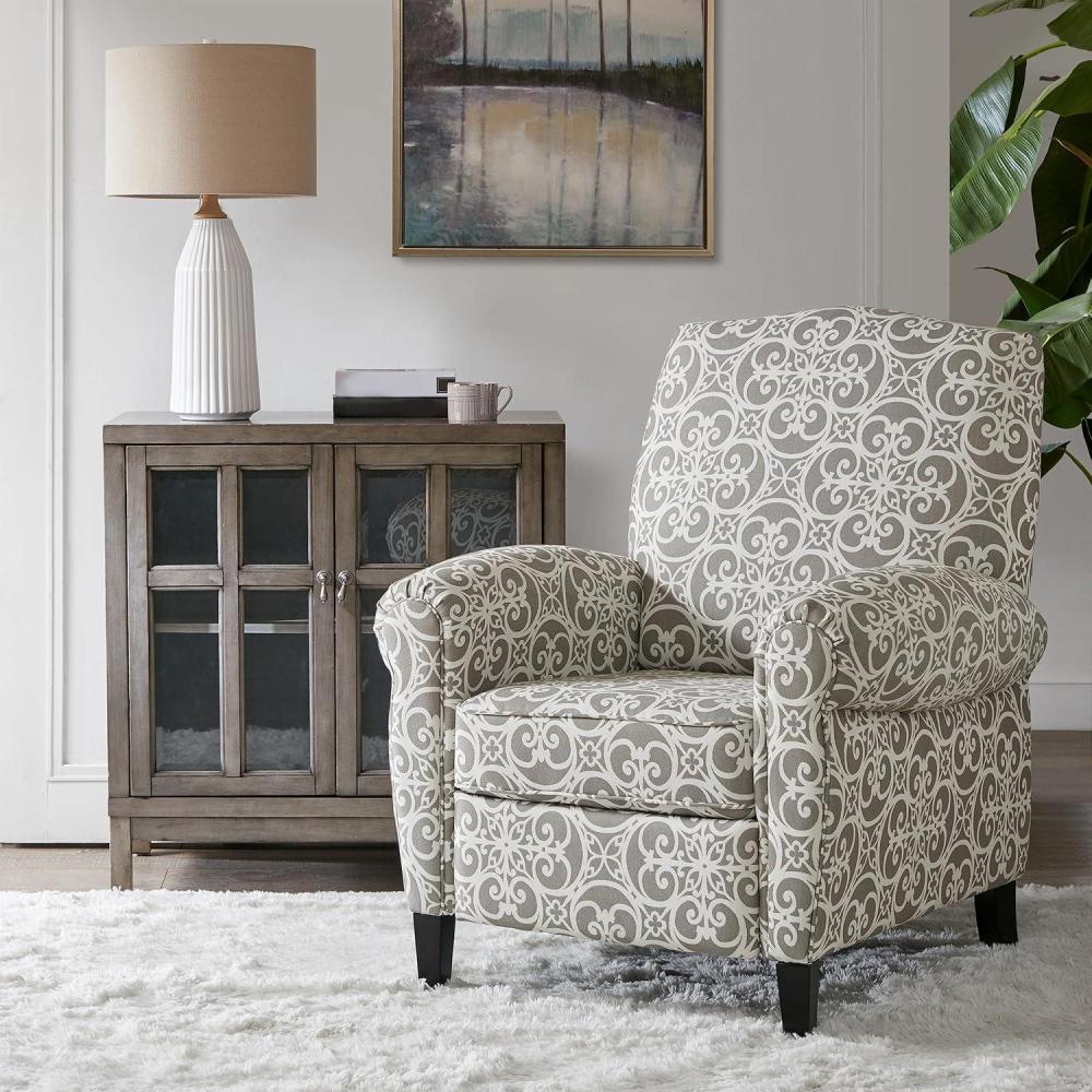 imageMadison Park Kirby Recliner Chair  Solid Wood Plywood Rolled Back Button Tufted Accent Armchair Modern Classic Style Family Room Sofa Furniture GreyGrey