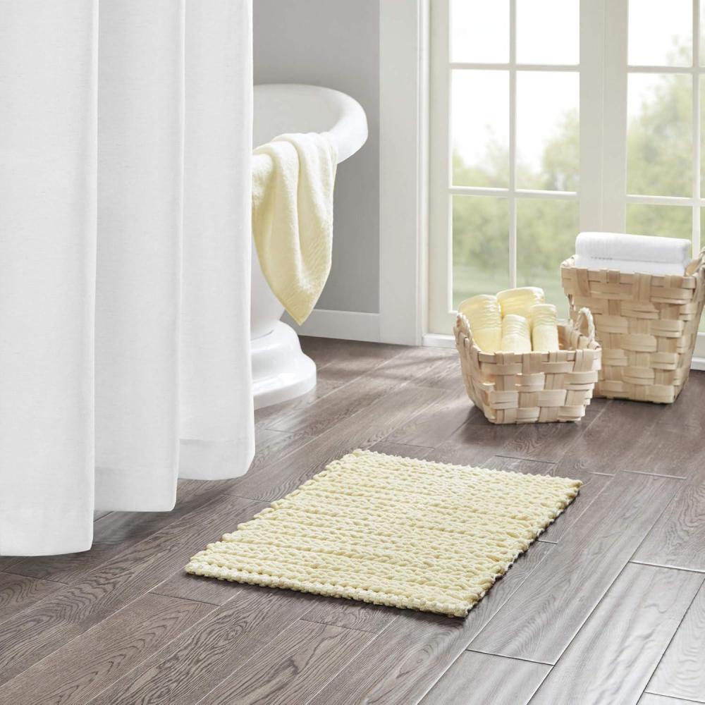 imageMadison Park Lasso 100 Cotton Chenille Chain Woven Stitch Bathroom Rug  Non Slip  Absorbent Quick Dry Bath Mat 24x40 WhiteYellow
