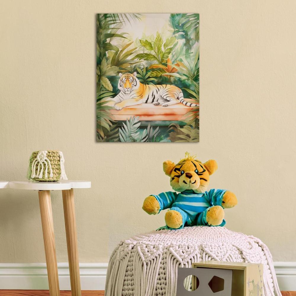 imageMadison Park Majestic Jungle Animal Canvas Cheetah Painting Wall Decor for Bedroom Printed And Stretched On Wooden Frame Ready To Hang Wall Art Jungle Feline Living Room Dcor GreenMultiTiger