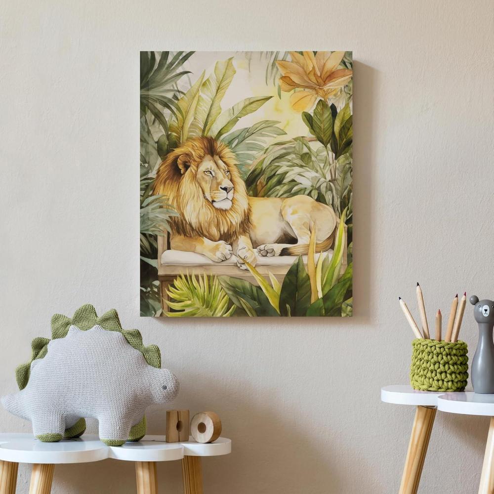 imageMadison Park Majestic Jungle Animal Canvas Cheetah Painting Wall Decor for Bedroom Printed And Stretched On Wooden Frame Ready To Hang Wall Art Jungle Feline Living Room Dcor GreenMultiLion