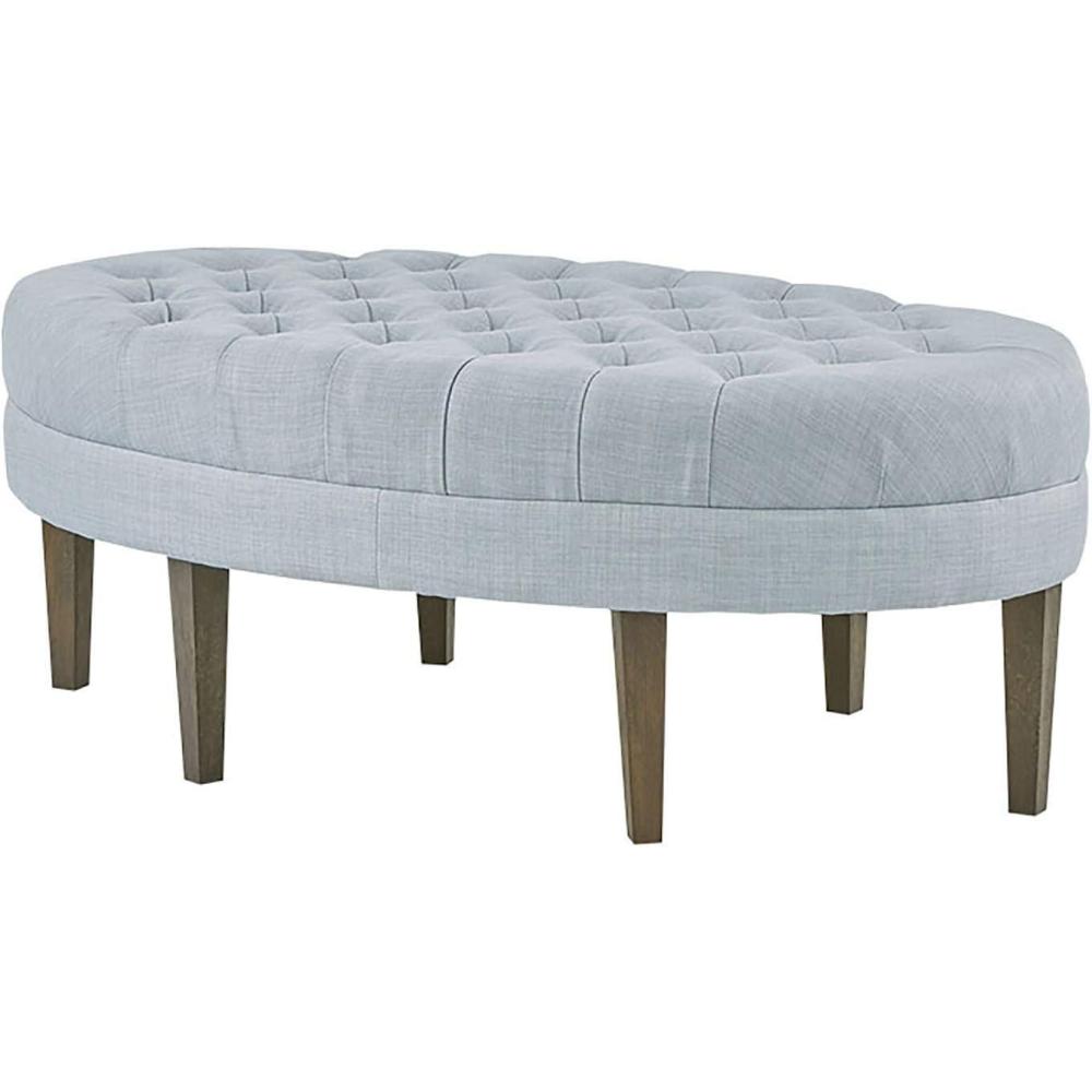 imageMadison Park Martin Oval Surfboard Tufted Cocktail Ottoman Soft Fabric All Foam Wood Frame Modern Coffee Table Living Room Lounge Furniture Linen 48quotW x 275quotD x 18quotHDusty Blue