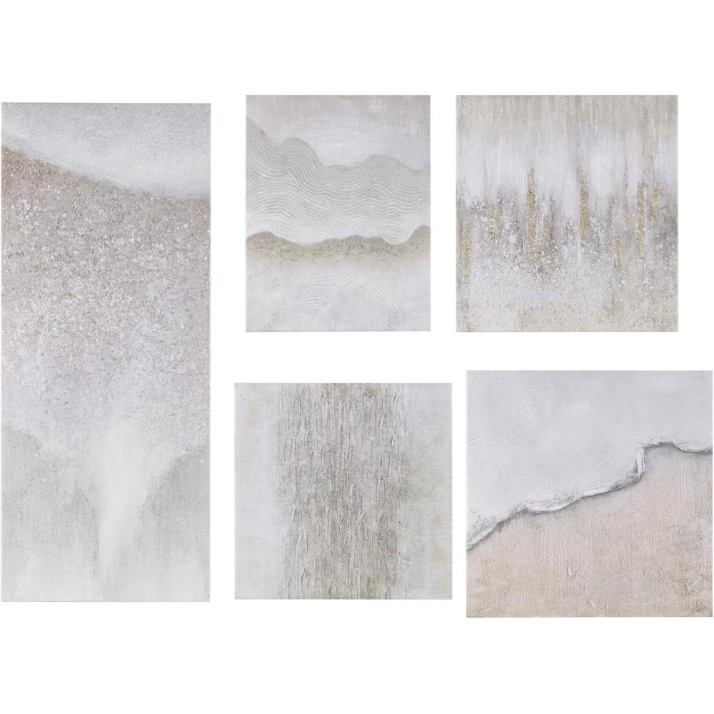 imageMadison Park Natural Essence Wall Art Living Room Dcor Ombre Textured Embellished Hand Painted Canvas Modern Home Accent Abstract Decoration Glitter Framed Ready to Hang Neutral 5 Piece