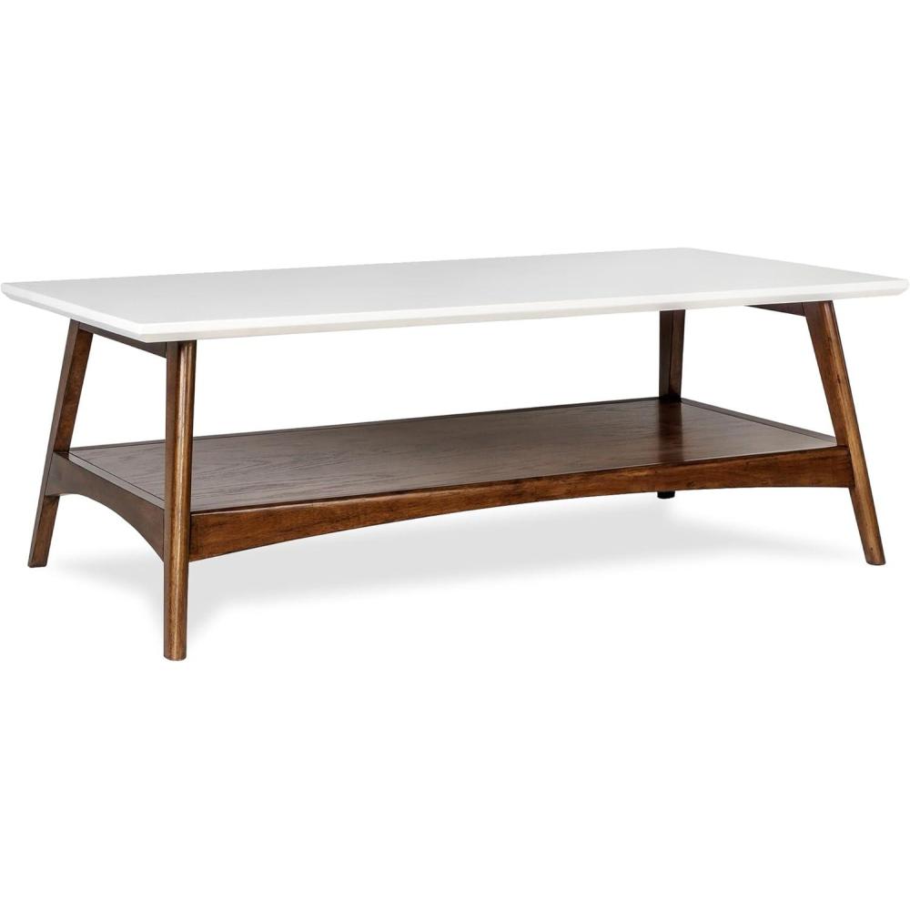 imageMadison Park Rectangular Wood Coffee Table With Solid Wood Frame ampamp Legs Living Room Coffee Tables With Storage Shelf Accent Furniture For Living Room Minimalist Decor  OffWhite  Pecan ParkerOffwhitePecan